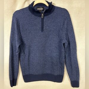 Bonobos 100% Extra Fine Men's Merino Wool Herringbone 1/4 Zip Sweater Navy M
